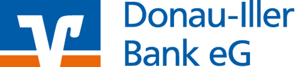 Logo der Donau-Iller Bank eG mit blauem "V" und orangefarbenem "F" auf weißem Grund, daneben blauer Text "Donau-Iller Bank eG".
