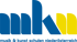 Logo "mkn musik & kunst schulen niederösterreich" in Blau und Gelb auf dunkelgrünem Hintergrund.