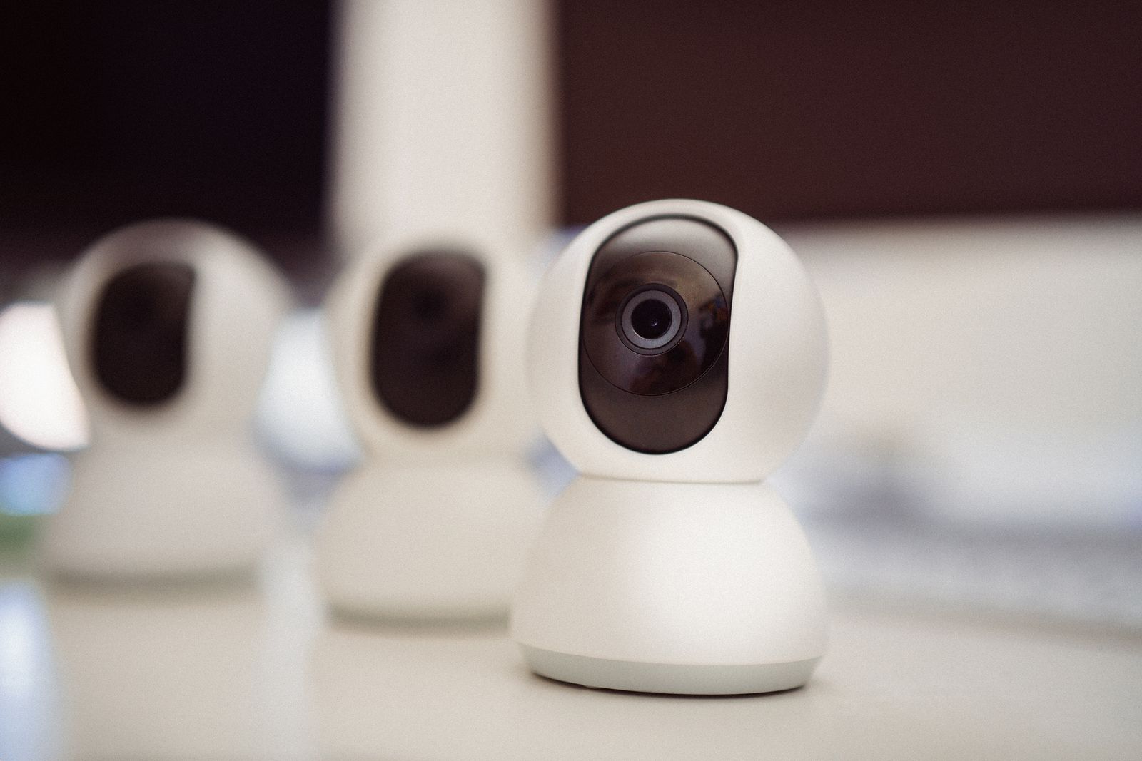 Home security cameras laid out ready for installation