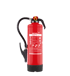 Roter Jockel Pulver-Feuerlöscher mit schwarzem Schlauch, Bedienungsanleitung und Brandschutzklassen A, B und C.