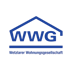 Blaues WWG-Logo in Hausform mit dem Text "Wetzlarer Wohnungsgesellschaft" auf dunkelgrünem Hintergrund.