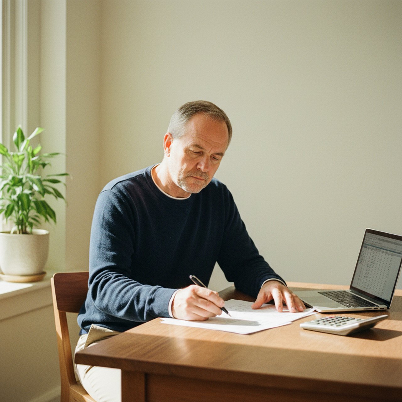 Selbstständiger Gründer arbeitet am Schreibtisch an seiner Businessplanung