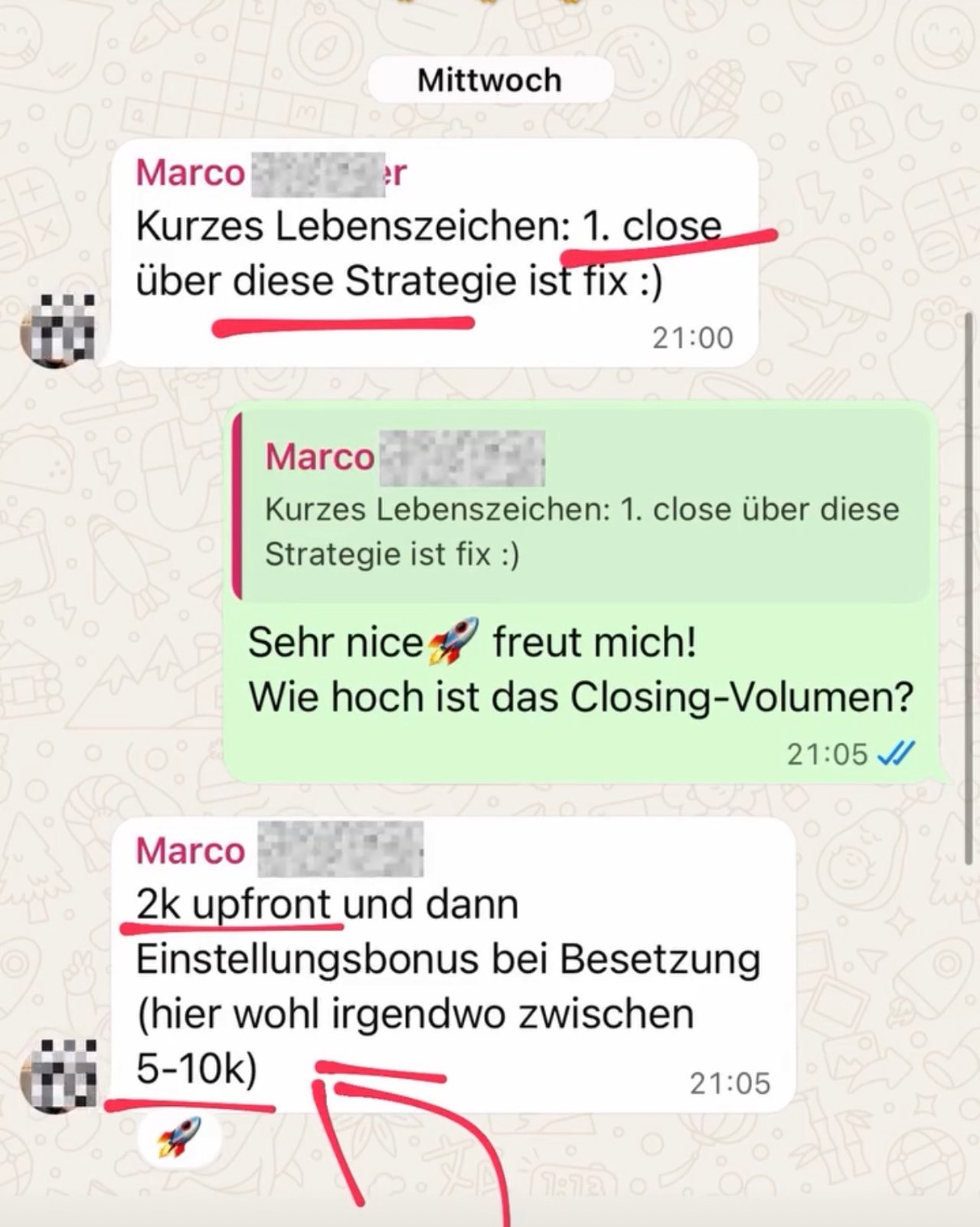 Kundenergebnis: 1. Close fix, 2k upfront plus Einstellungsbonus