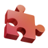 Ein einzelnes, rotes Puzzleteil mit Schattenwurf auf grünem Hintergrund.