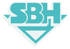 Türkisfarbene Buchstaben SBH in einem dreieckigen Logo auf dunkelgrünem Hintergrund.