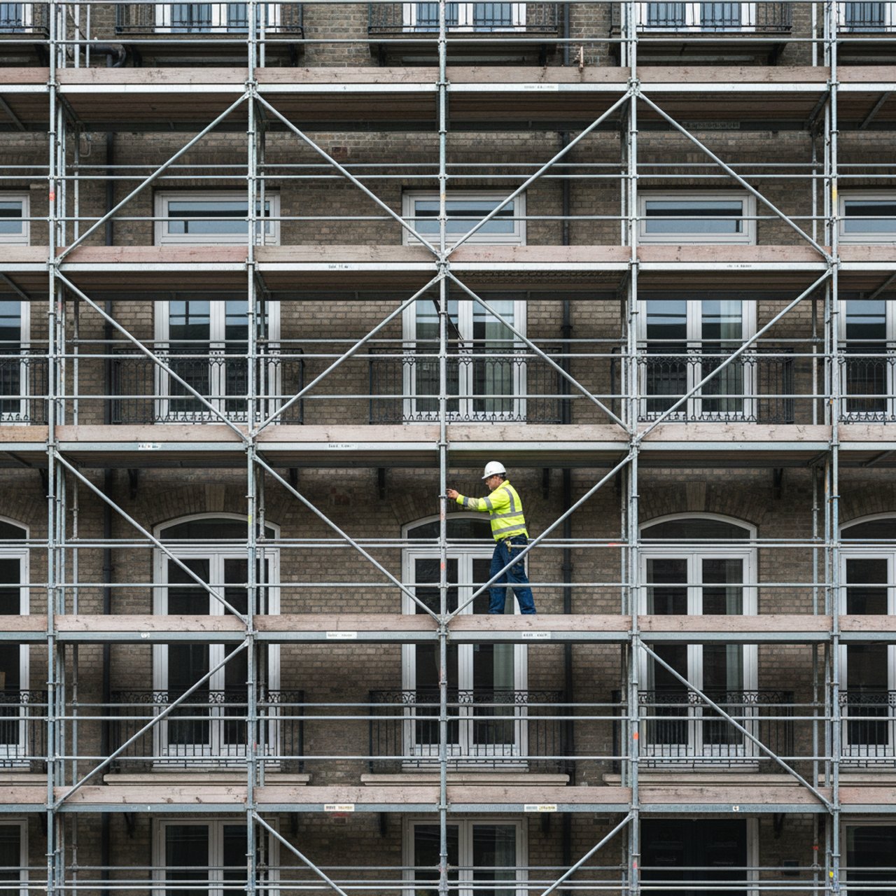 Fachgerecht aufgebautes Gerüst an einer Hausfassade