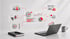 Ein Laptop auf einem Schreibtisch mit schwebenden 3D-Icons zu Marketing-Metriken, Zielgruppen, Social Media und Daten-Charts.