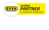 EVVA Certified Partner Logo mit schwarzem Text auf gelb-weißem Hintergrund.