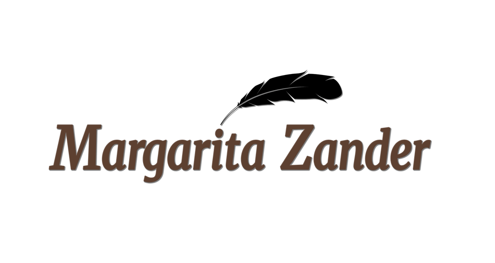Margarita Zander-Logo mit einer dunklen Feder über dem Namen.