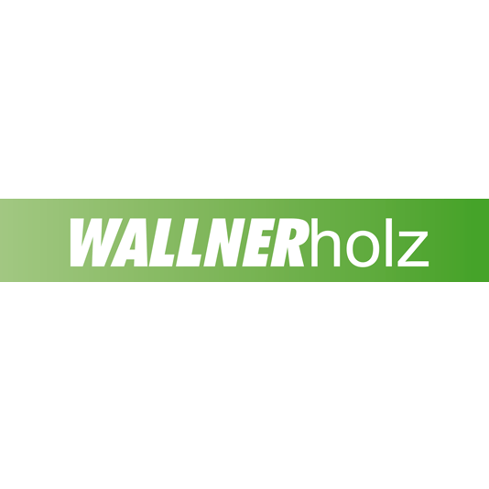 Wallnerholz-Logo mit "WALLNER" in Weiß auf grünem Hintergrund und "holz" in Weiß auf hellgrünem Hintergrund.