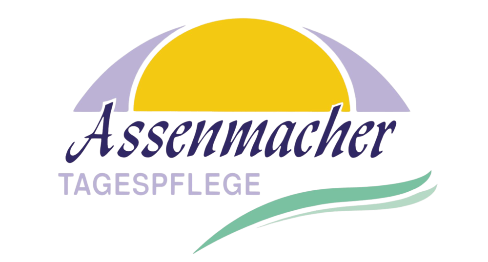 Logo: Assenmacher Tagespflege mit gelber Sonne und grüner Welle.