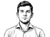 Schwarz-Weiß-Strichzeichnung eines lächelnden jungen Mannes mit kurzen Haaren und Hemd.