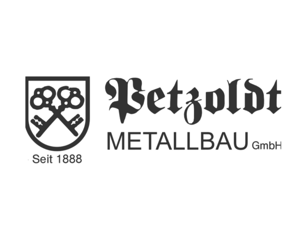 Petzoldt Metallbau GmbH Logo: Wappen mit zwei gekreuzten Schlüsseln, daneben "Petzoldt METALLBAU GmbH", darunter "Seit 1888".