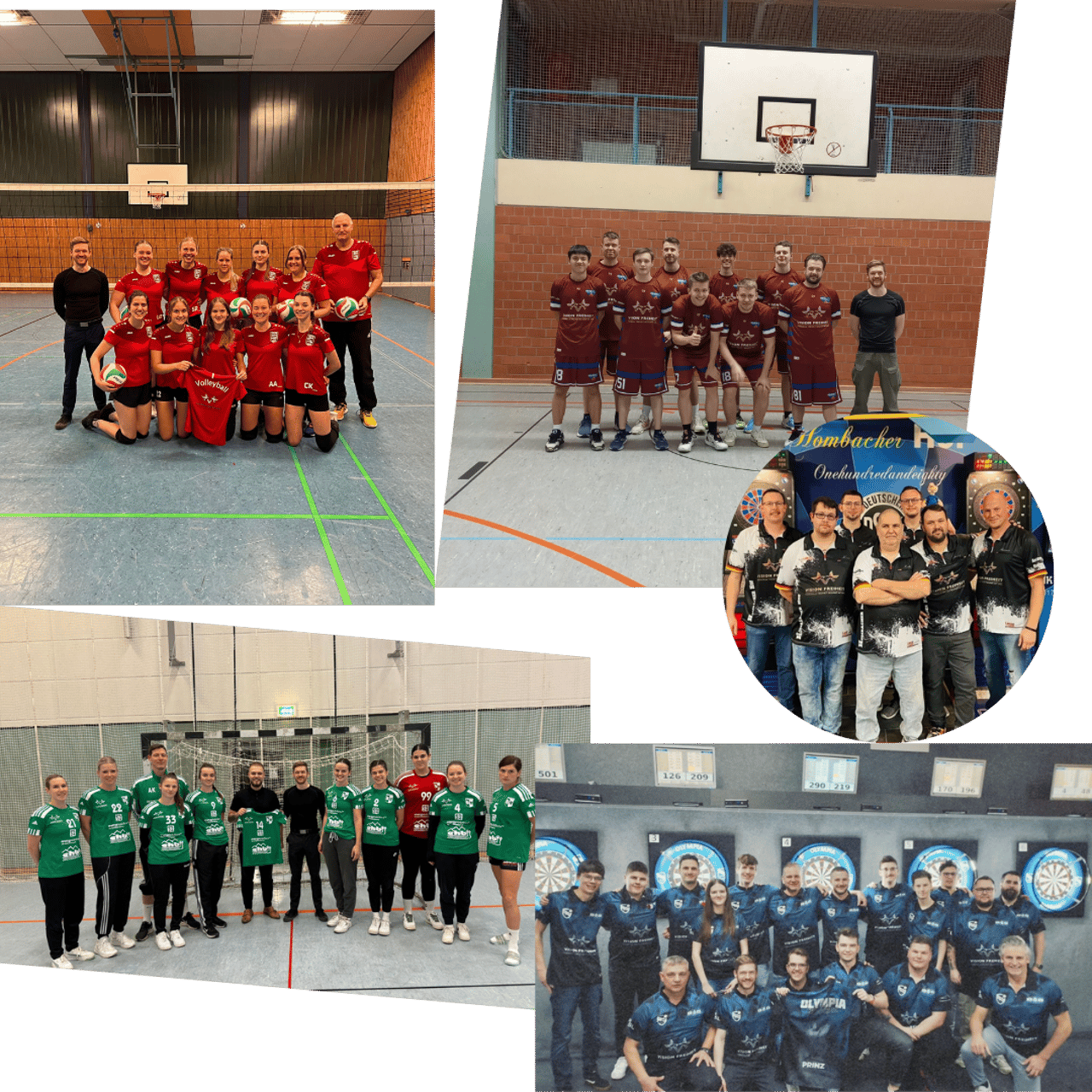 Enrico Fischer mit Sport-Teams, die er als Versicherungsmakler sponsert