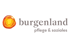 Logo: Roter Kreis mit gelben Ringen, daneben „burgenland“ und „pflege & soziales“.