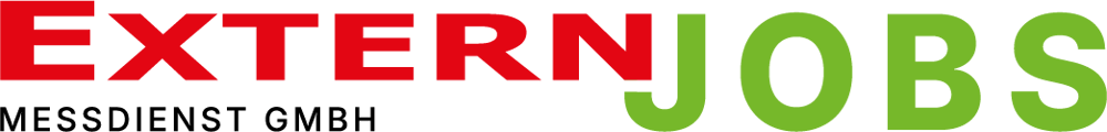 Schriftzug EXTERN in roter Farbe und JOBS in grüner Farbe auf schwarzem Hintergrund.