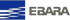 Blaues Quadrat mit schwarzen Linien und dem grauen Text "EBARA" daneben.