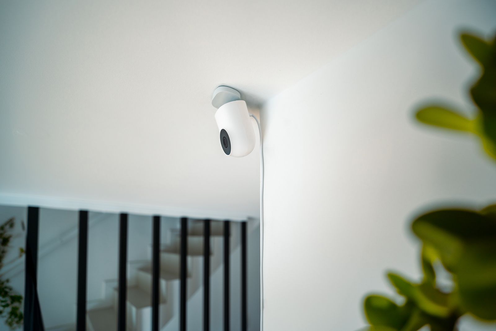 Modern indoor security camera installed in a home