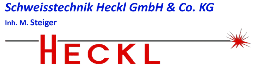 Schweisstechnik Heckl GmbH & Co. KG, Inh. M. Steiger; Roter "HECKL"-Schriftzug mit Funkenbildung am Ende einer Linie.