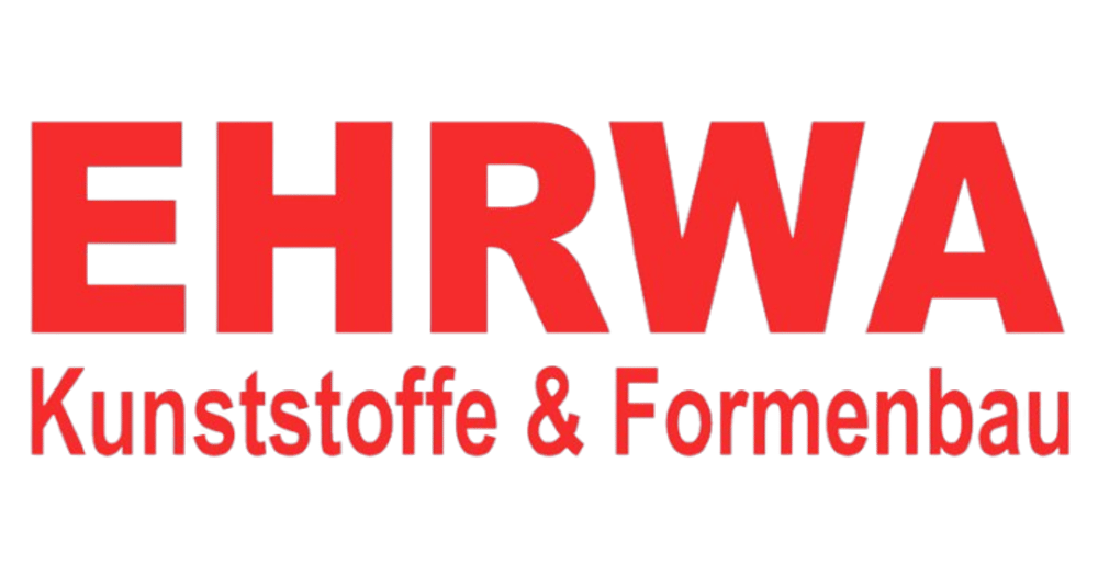 Roter Text auf grünem Hintergrund: EHRWA Kunststoffe & Formenbau.