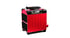 Rotes, rechteckiges Heizgerät mit schwarzem Bedienfeld oben und schwarzem Griff, auf weißem Hintergrund.