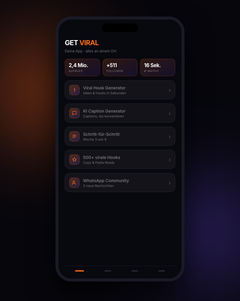 Die GET VIRAL App mit allen Modulen