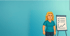 Zeichentrick Figur Frau vor Flipchart