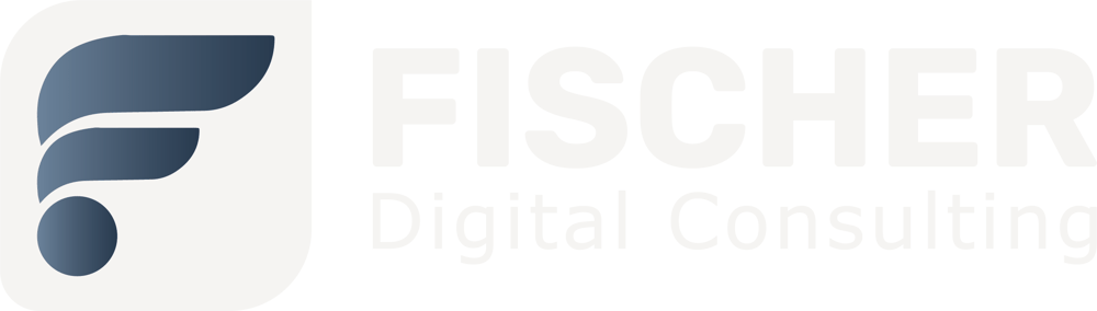 Fischer Digital Consulting Logo: Blauer Buchstabe F und Text "FISCHER Digital Consulting" auf grünem Hintergrund.
