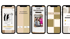 Fünf Smartphones zeigen Social-Media-Inhalte: Rabatt, Umfragen, Live-Shopping, "This or That" und Giveaway.