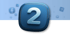 Eine blaue quadratische Schaltfläche mit der silbernen Ziffer „2“ in der Mitte.