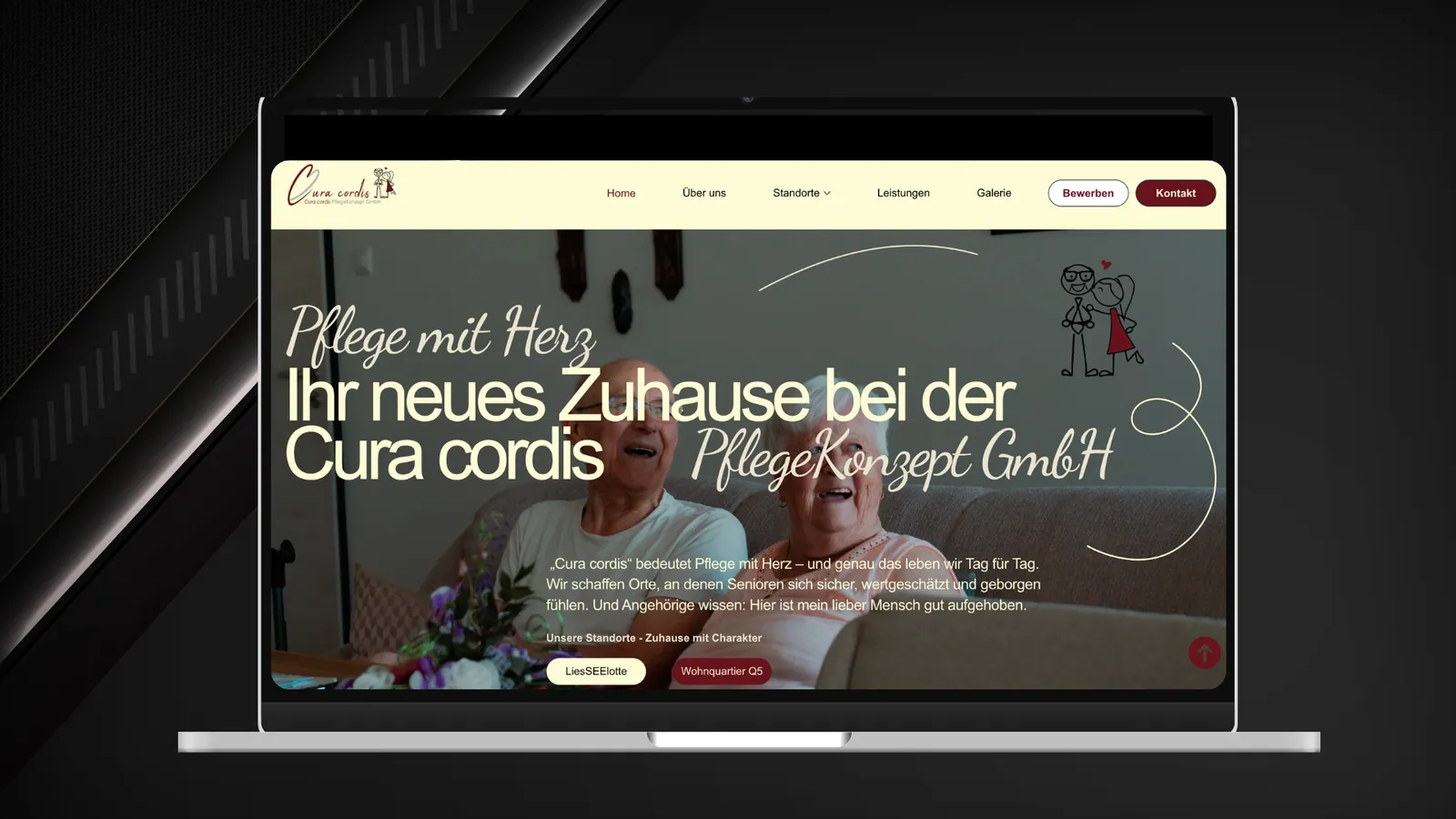 Laptop mit der Website von CuraCordis