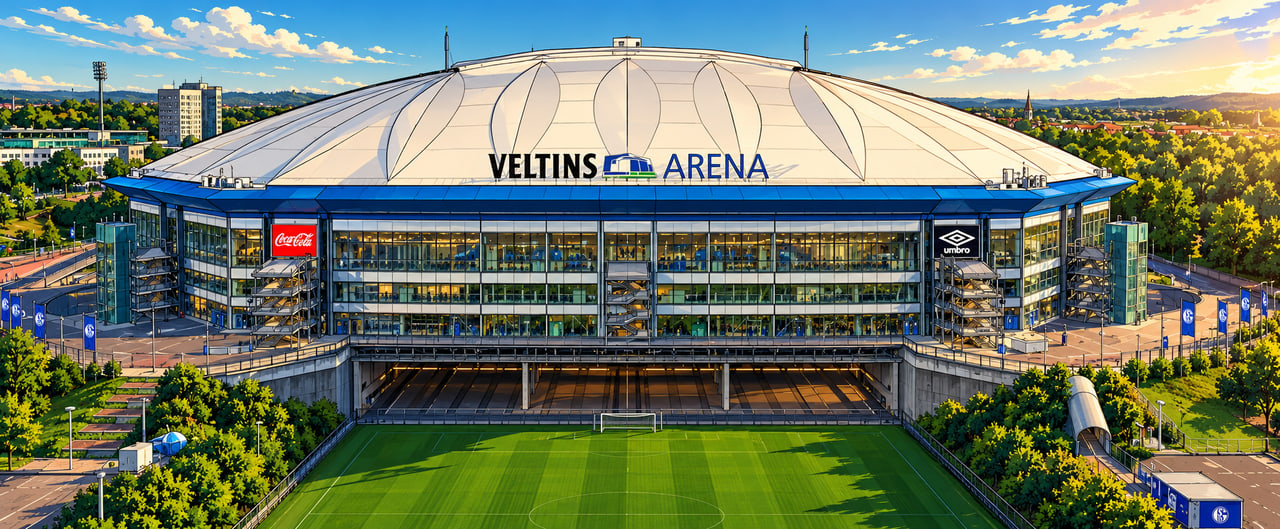 VELTINS-Arena in Gelsenkirchen-Schalke im goldenen Abendlicht