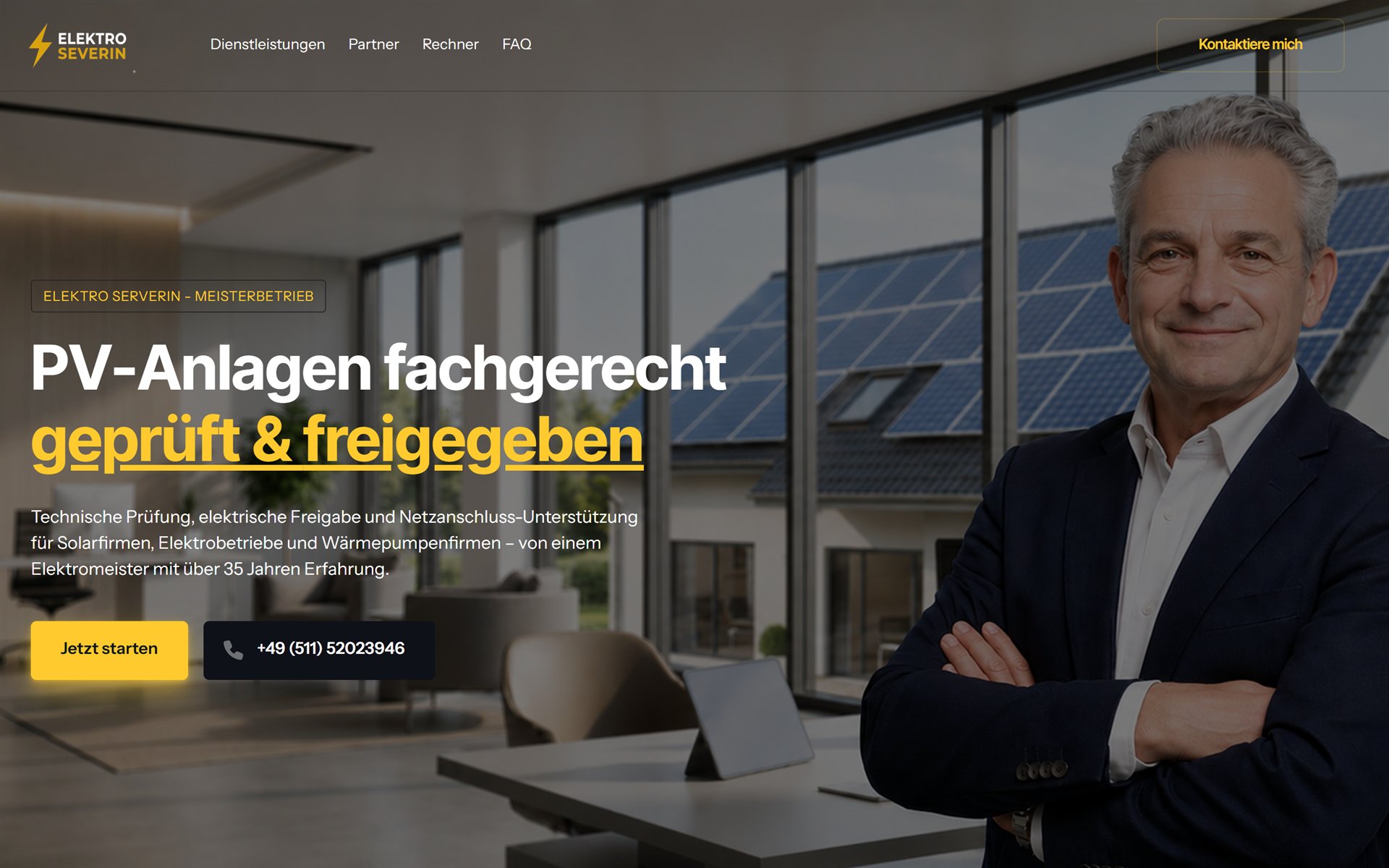 Startseite der Website von Elektro Severin auf einem Laptop