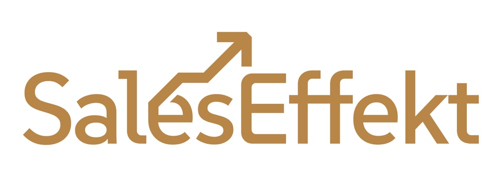 SalesEffekt-Logo in Gold, mit einem aufsteigenden Pfeil über dem Buchstaben "s".