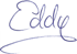 Lila, handgeschriebene Unterschrift mit dem Namen "Eddy" in kursiver Schrift.