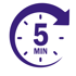 Lila Kreis mit Uhrsymbol, das 5 Minuten und einen Pfeil im Uhrzeigersinn anzeigt.