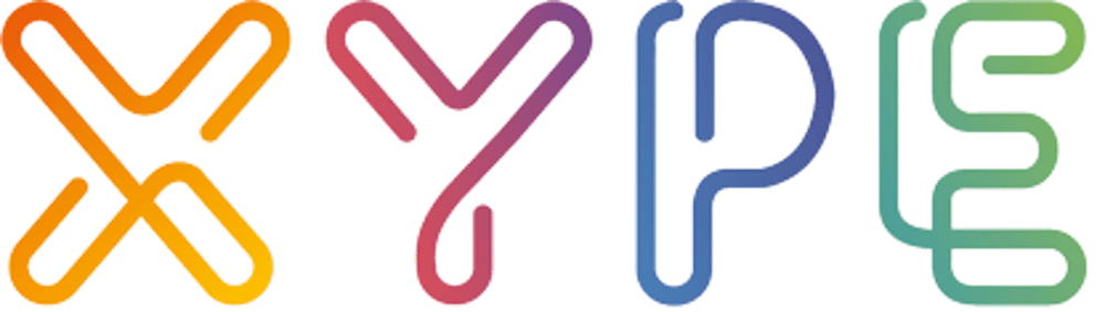 Das Wort "XYPE" mit farbigen Buchstaben, die wie miteinander verbundene Rohre aussehen.