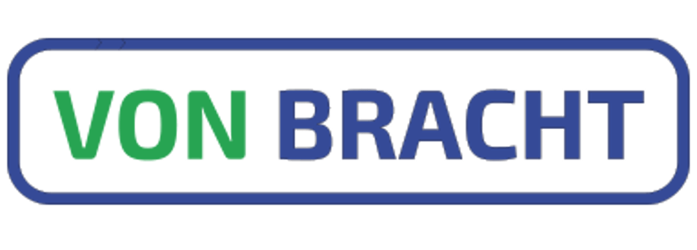 Logo mit dem Text "VON BRACHT" in grünen und blauen Buchstaben in einem blauen, abgerundeten Rechteck.