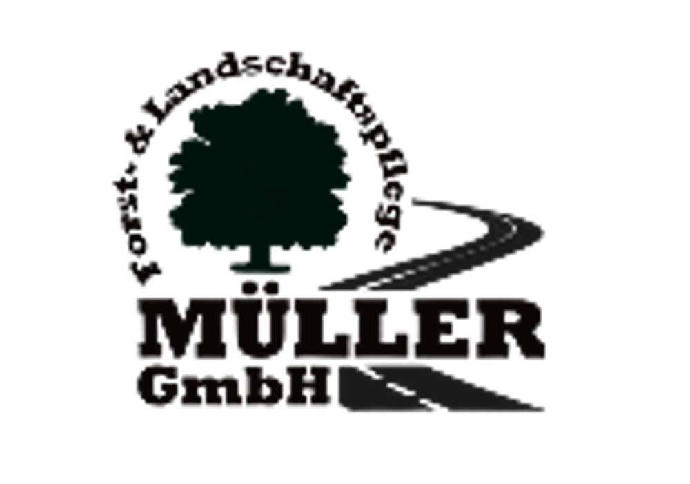 Logo: Baum, Straße, Text "Ihr Landschaftsbau Müller GmbH", "Garten- & Landschaftsbau" im Bogen.