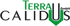 Logo: Grüner Schriftzug „Terra“ über schwarzem „CALIDUS“, wobei das „U“ in „CALIDUS“ grün ist und ein Pfeil nach unten bildet.