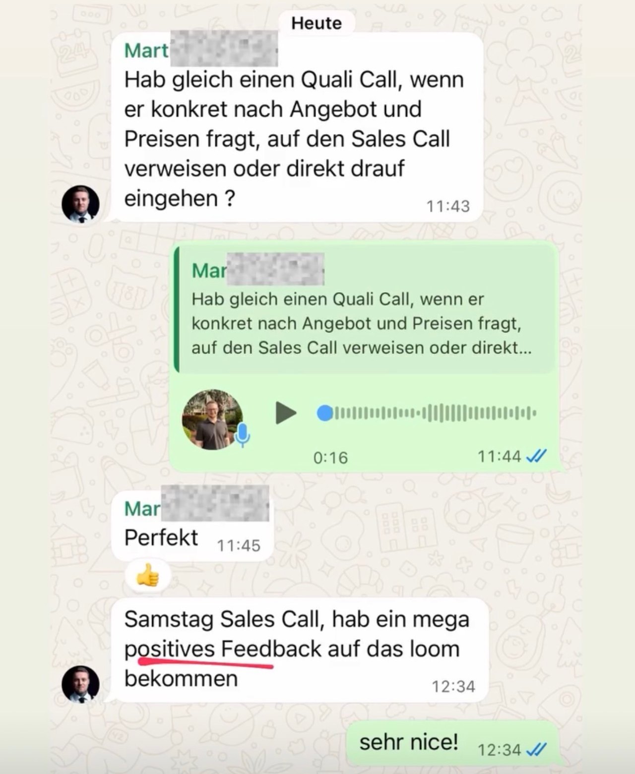 Kundenergebnis: Sales Call Samstag, positives Feedback aufs Loom