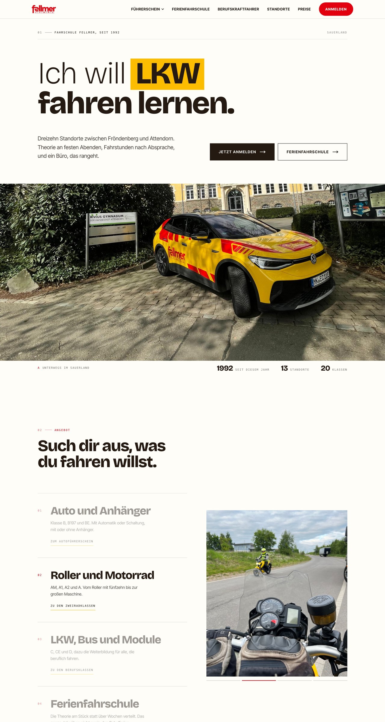 Fahrschule Fellmer website, first three screens