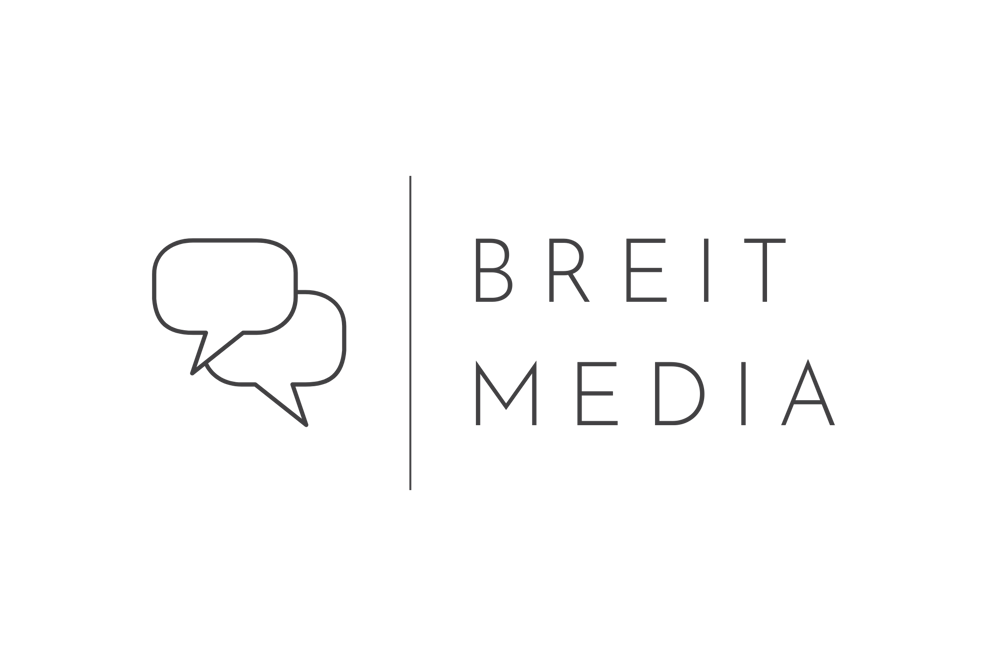 Breit Media Logo: zwei Sprechblasen-Symbole neben vertikaler Linie und dem Text "BREIT MEDIA".