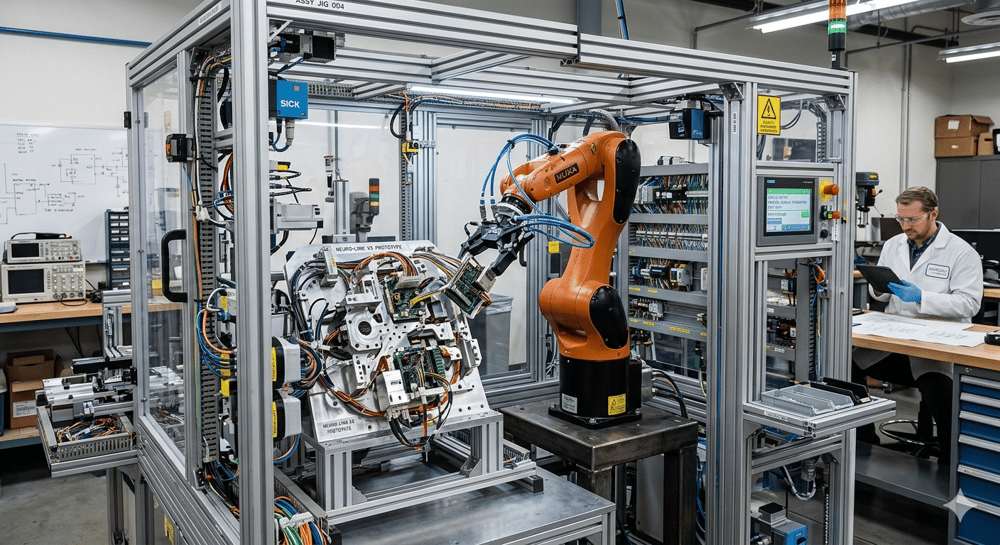 Roboterarm in einem industriellen Prüfstand