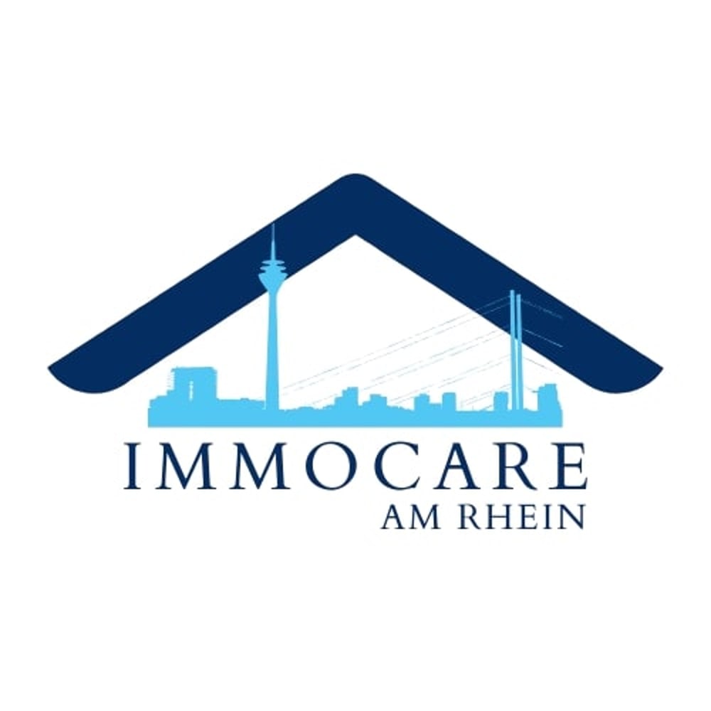 Logo von ImmoCare am Rhein mit Düsseldorfer Fernsehturm und Theodor-Heuss-Brücke