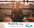 Silhouette einer Person im Lotussitz bei Sonnenaufgang, Text "Mindful Morning", "Samstags 9-11.30 Uhr", "Clase 59"