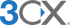 3CX Logo in Blau und Grau auf schwarzem Hintergrund.