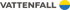 Vattenfall-Logo mit grauem Text und einem Kreis, der zur Hälfte gelb und zur Hälfte blau ist.