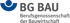 Logo der BG BAU: eine blaue Figur und der Text „BG BAU Berufsgenossenschaft der Bauwirtschaft“.