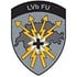 Abzeichen mit Schweizerkarte, gelben Blitzen, schwarzem Kreuz und Text "LVb FU".